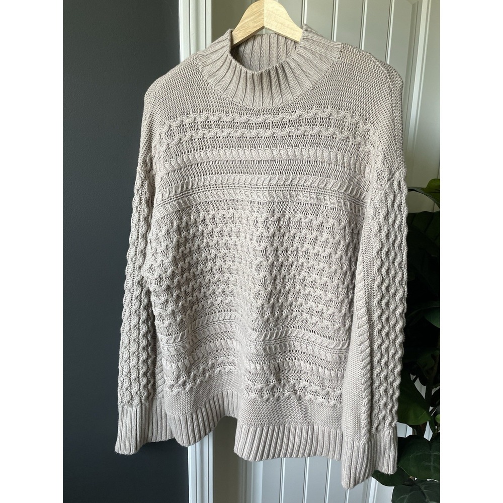 Haven Well Within Organic Cotton Cable Knit Funnel Neck Sweater Size Large